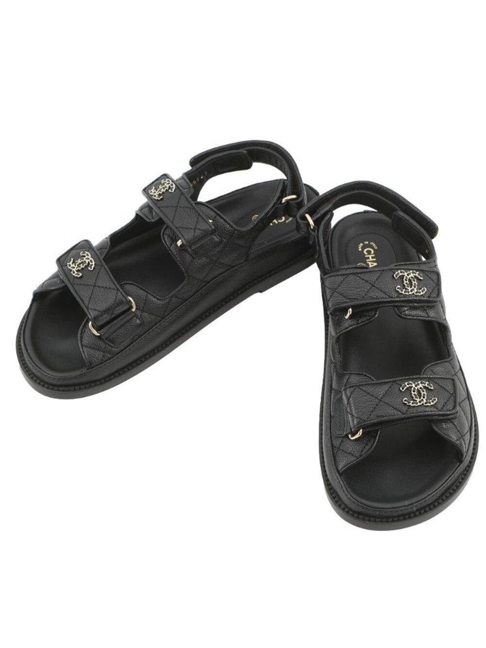 Chanel Sandals CC Logo Quilted Leather 38c Shoes Black - Picture 1 of 10